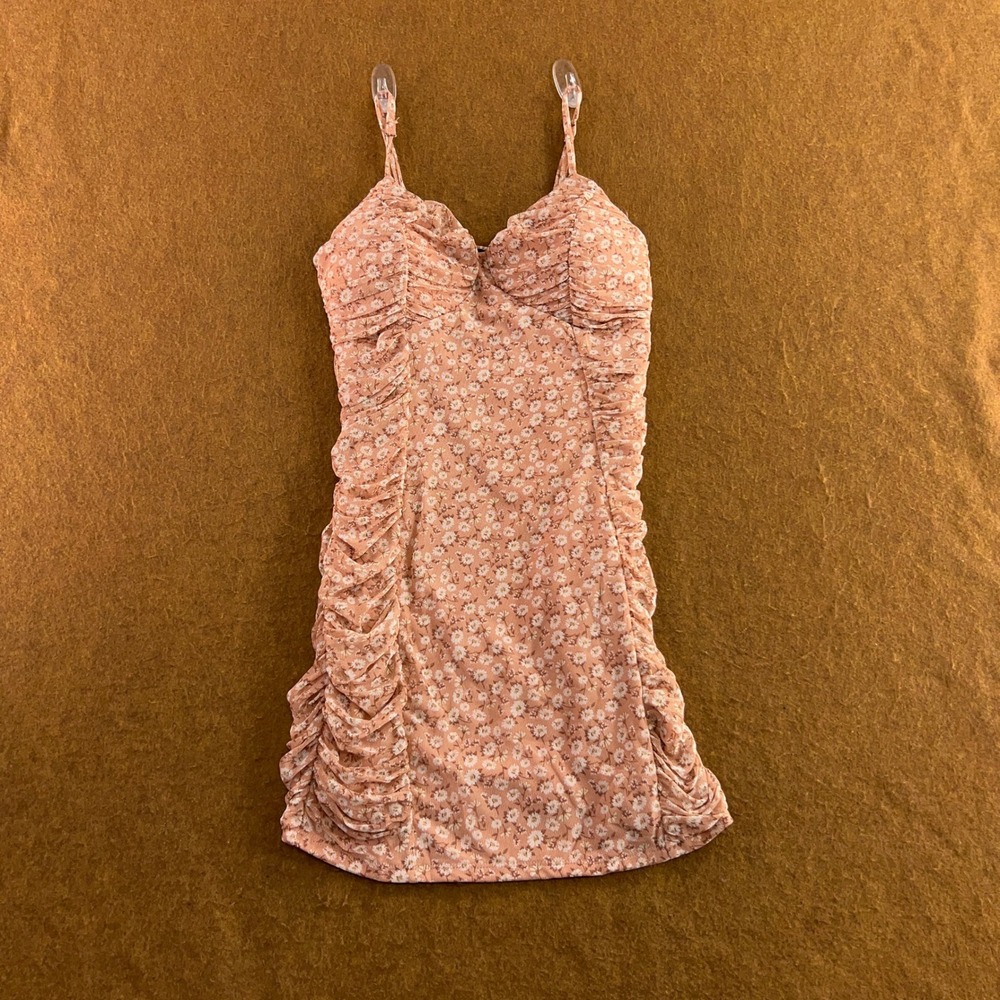 Blashe Womens Large Pink Floral Ruched Bodycon Mini Dress New